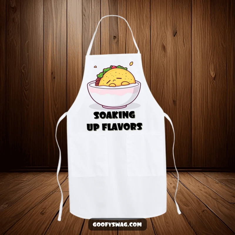 Funny Sleepy Taco Apron: A sleepy taco floating in milk is featured on this apron, bringing calm to the kitchen.