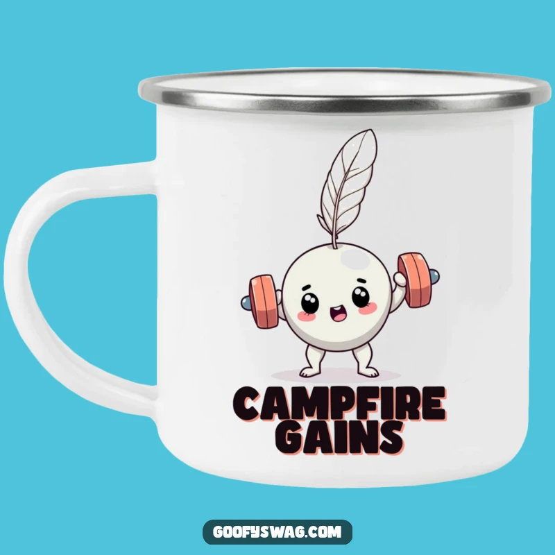 Funny Dumbbell Feather Lift Camping Mug - Hilarious Gym Outdoor Gift