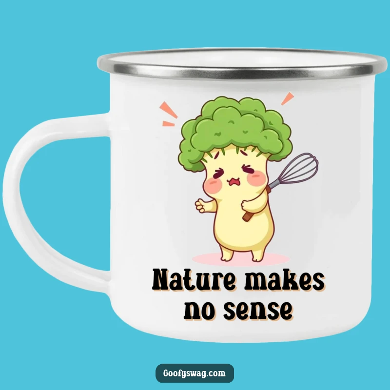 Funny Broccoli Hugging Whisk Camping Mug - Outdoor Laughs Gift