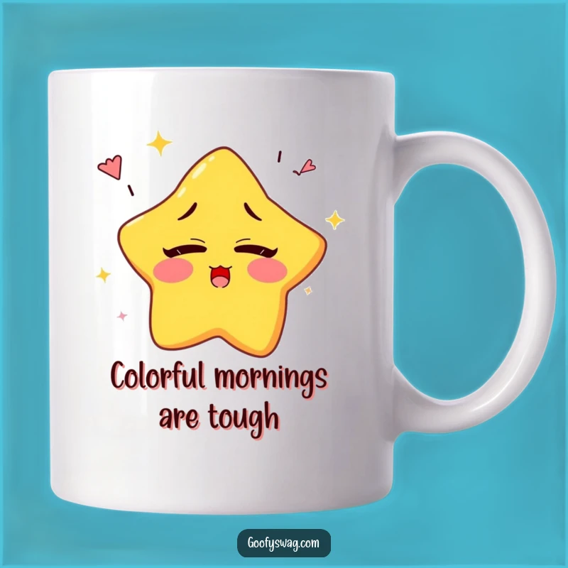 Funny Sleepy Star Rainbow Yawn Mug: Dreamy Humor for Your Morning