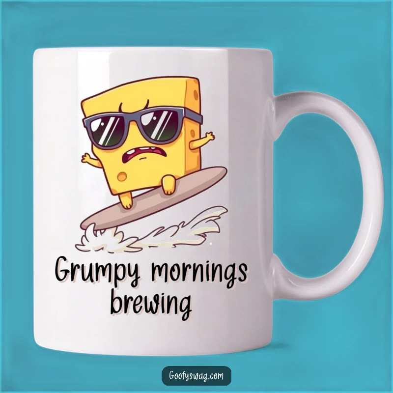 Funny Grumpy Cheese Surfer Mug: Sunglass Style, Perfect Funny Gift