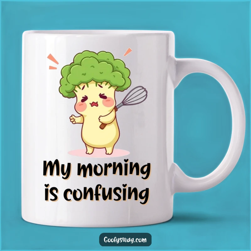 Funny Broccoli Hugging Whisk Mug - Hilarious Kitchen Whimsy Gift