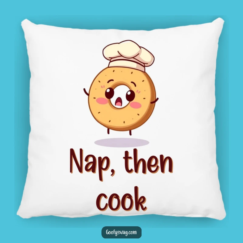 Funny Bagel Chef Pillow: Cozy Up with this Surprised Culinary Mishap Design