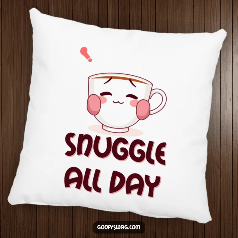 Funny pillow featuring a confused teacup with socks on its handles, a humorous and cozy accent for sofas and beds.