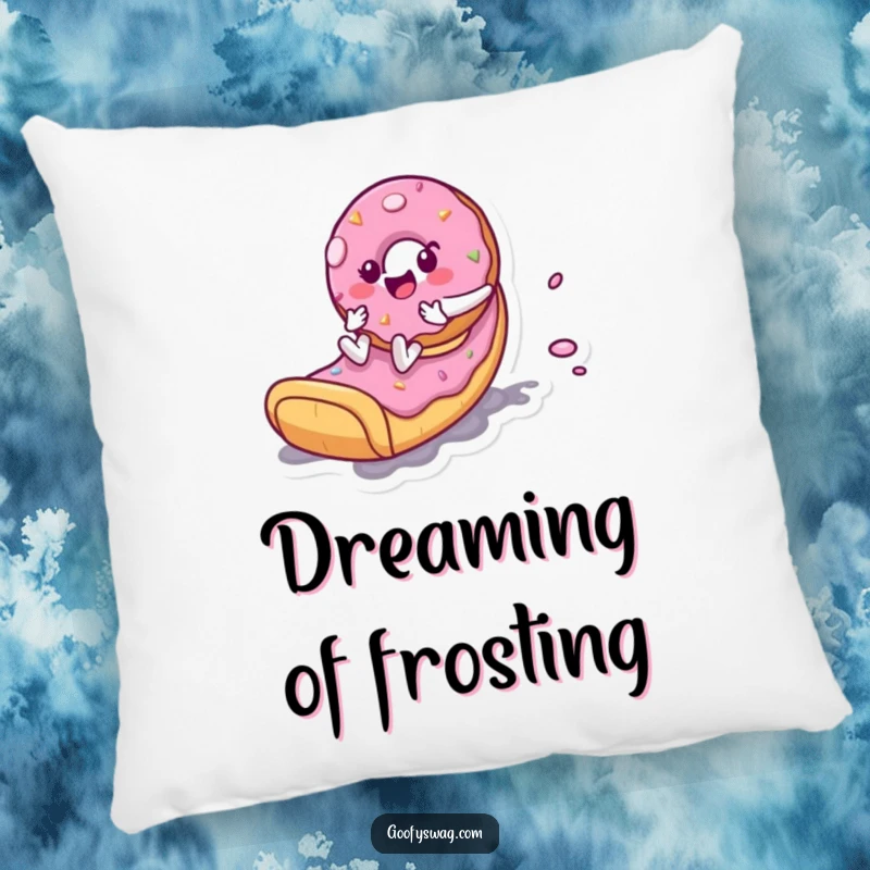 Funny Donut Slide Pillow: A soft pillow featuring a playful donut character sliding down a frosting slide, bringing comfort and humor.