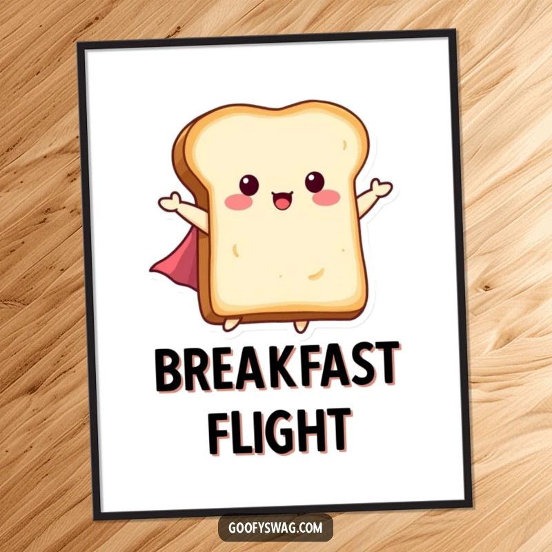 Funny Flying Toast Digital Art: A slice of toast with a tiny cape flying, capturing heroic breakfast fun.