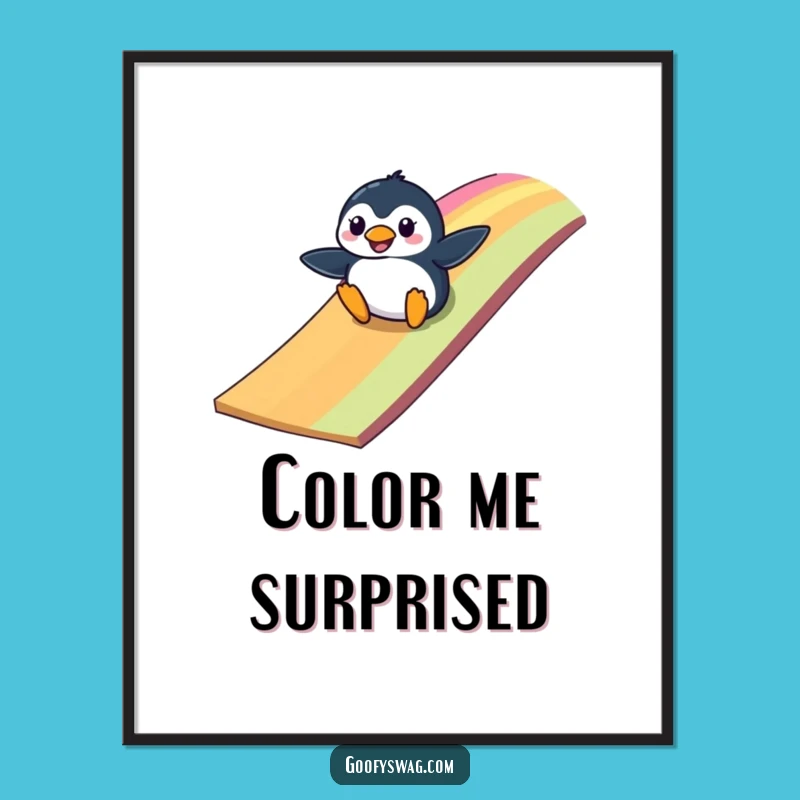 Funny Penguin Ramp Digital Art: Hilarious Printable Poster of a Clumsy Slide