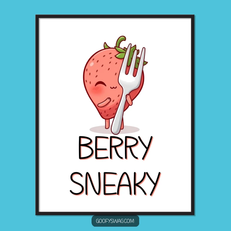 Funny Blushing Strawberry Digital Art: Instant Cute and Humorous Decor for Your Space