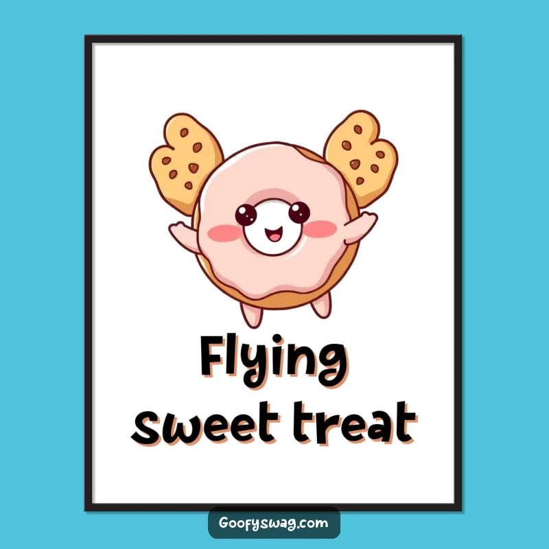 Funny Donut Flying Digital Art: Instant Sweet Wall Decor