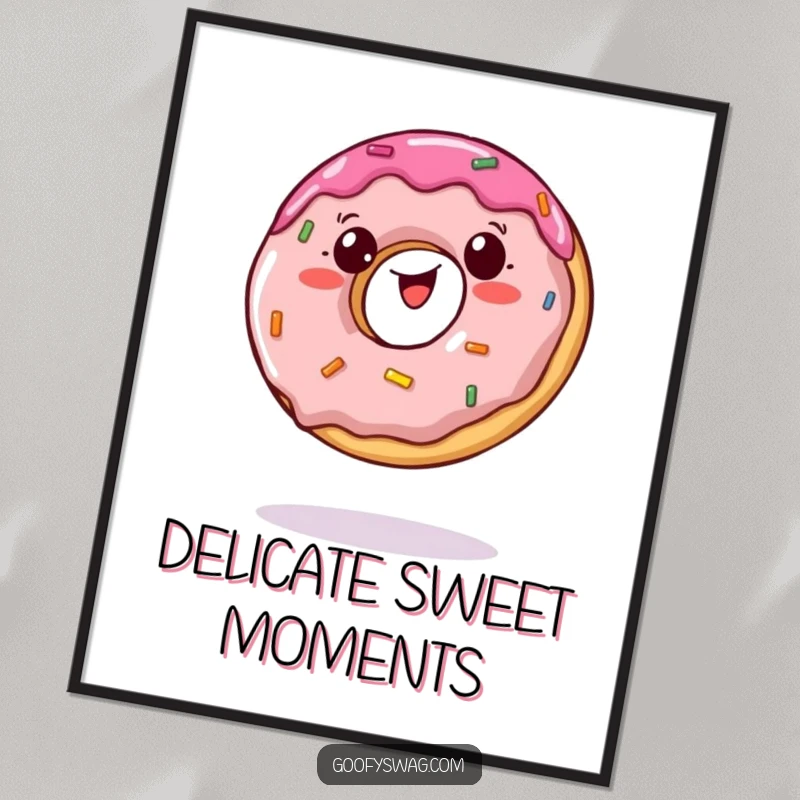 Funny digital art print of a wobbly jelly doughnut balancing on a single bite, ready for download.