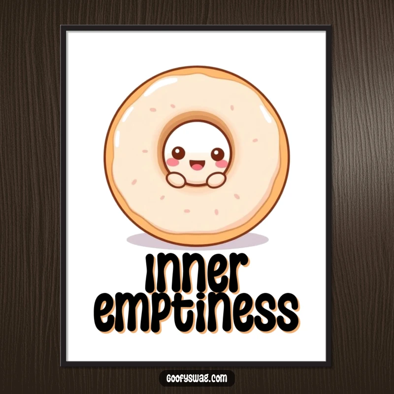 Funny doughnut digital art print with a curious doughnut peeking from a larger one, whimsical and joyful.