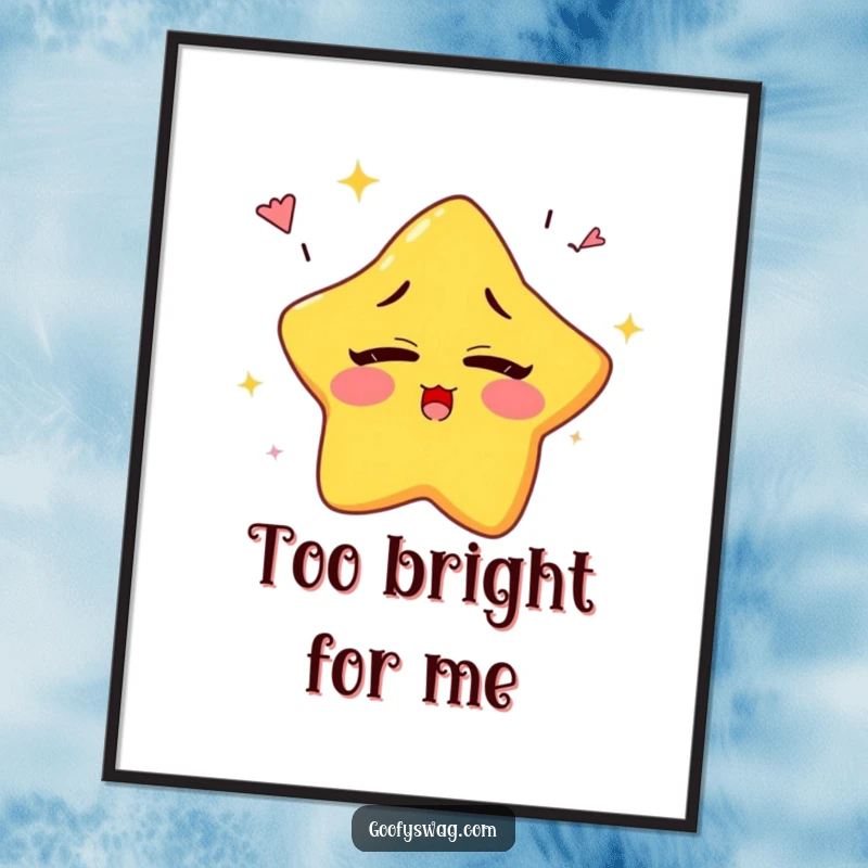 Funny sleepy star character yawning colorful rainbows while trying to blink, as a humorous digital art print.