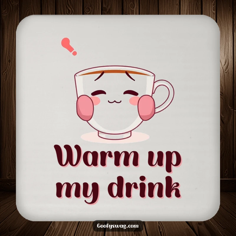 Funny drink coaster with a confused teacup wearing socks on its handles, a charming and humorous way to protect tabletops.