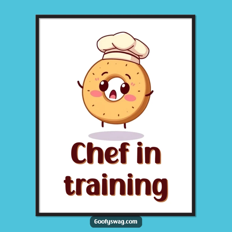 Funny Bagel Chef Poster: Surprised Flipping Art, Perfect Funny Gift Decor