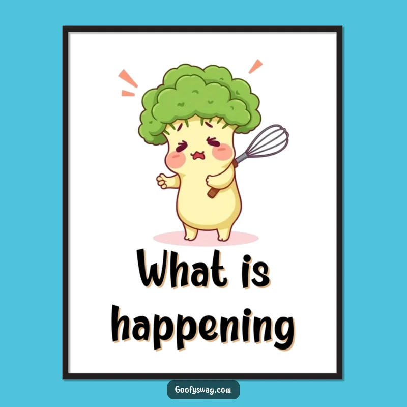 Funny Broccoli Hugging Whisk Poster - Whimsical Kitchen Wall Art Gift