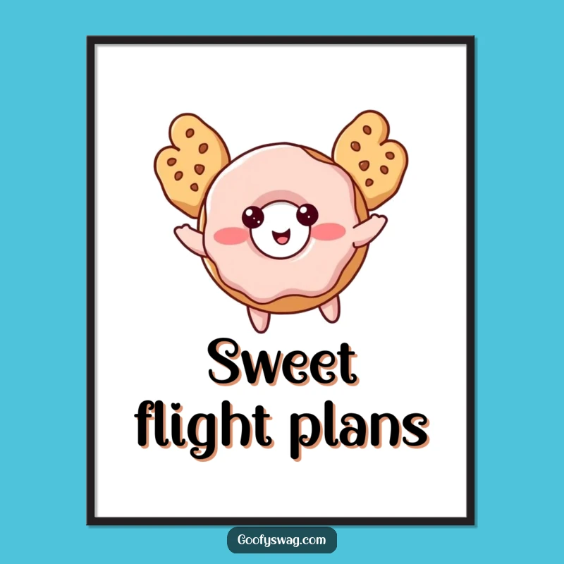 Funny Donut Flying Poster: Cookie Wings Sweet Breakfast Art