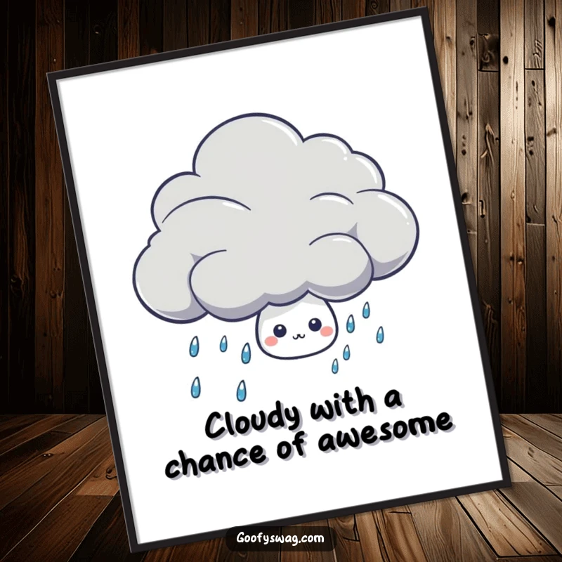 Funny Free Printable Wall Art: Shy raindrop hiding behind a thunder cloud, bringing a smile to your decor.
