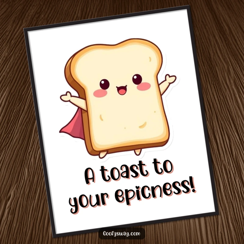 Funny Free Printable Wall Art: A slice of toast with a small cape, soaring through the air.