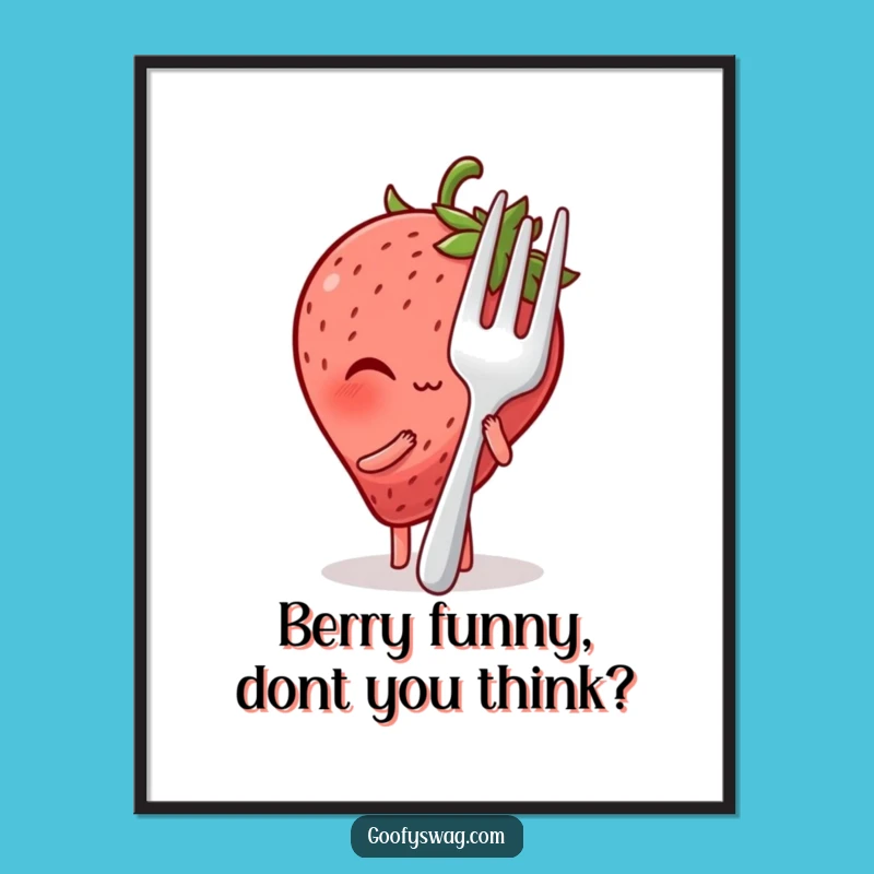 Free Printable Wall Art: Funny Blushing Strawberry Hiding - Quirky Downloadable Decor
