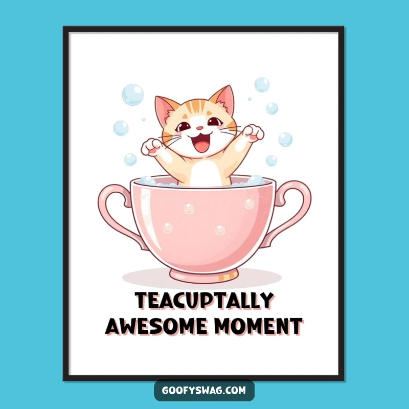 Free Printable Wall Art: Startled Cat Teacup Bubbles - Funny Downloadable Cat Art for Home Decor