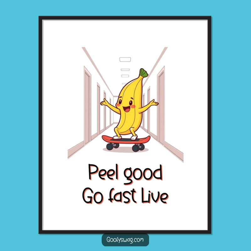 Funny Free Printable Wall Art: Banana Peel Skater, Downloadable Quirky Decor for Hallways