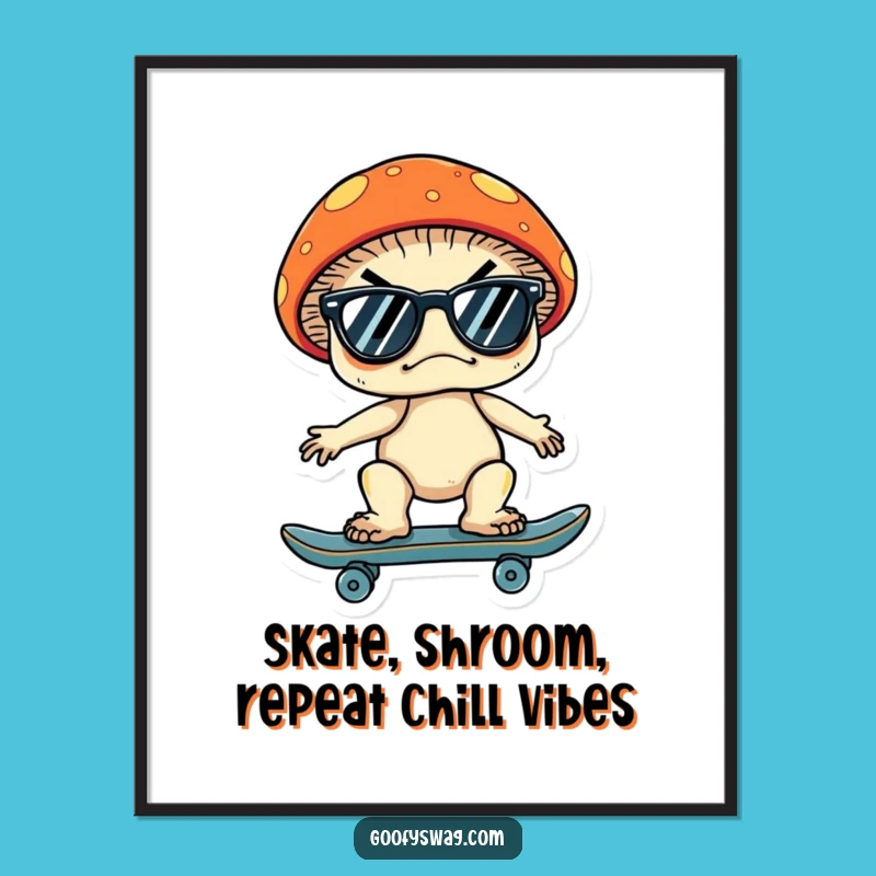Grumpy Skater Mushroom Free Printable Wall Art - Cool Downloadable Decor Gift
