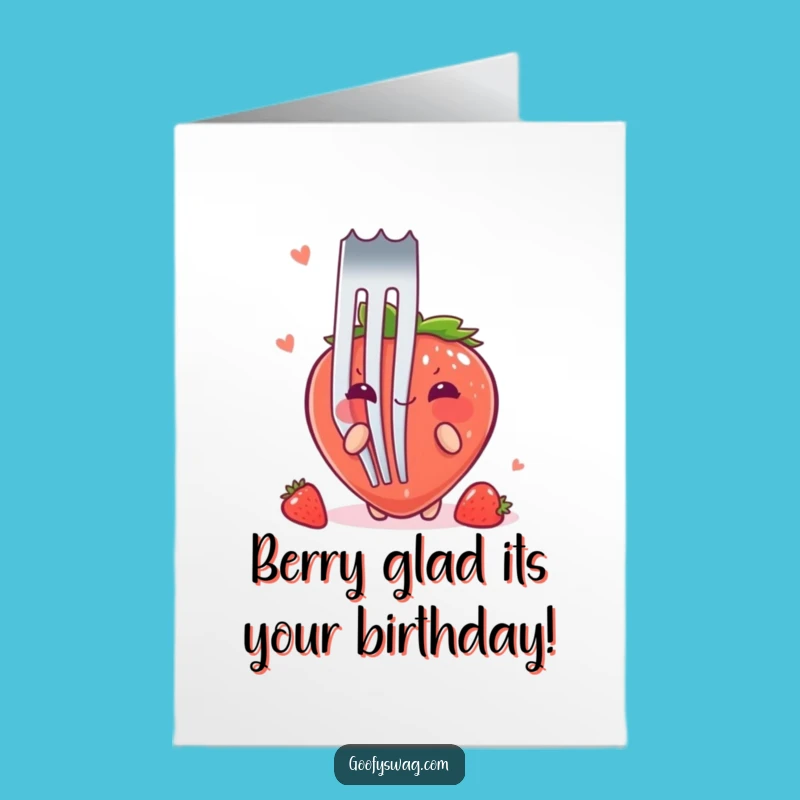 Free Printable Birthday Card: Shy Strawberry Hiding, Downloadable Funny Gift for a Sweet Day