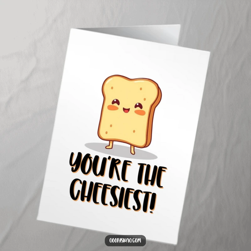 Funny Free Printable Birthday Card: Proud grilled cheese sandwich with spotlight, posing dramatically, a cheesy birthday wish.