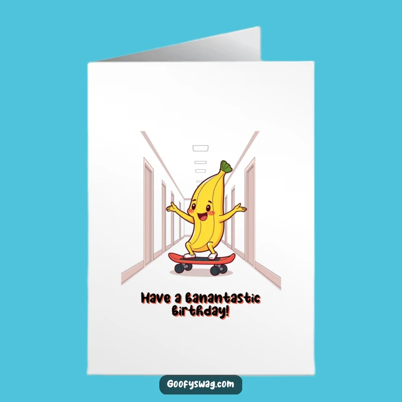 Free Printable Birthday Card: Banana Peel Skater, Funny Downloadable Gift for Slippery Fun