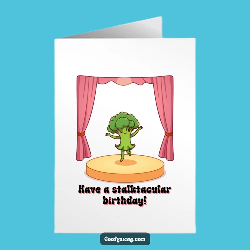 Free Printable Birthday Card: Dancing Broccoli Pirouette - Funny Downloadable Gift