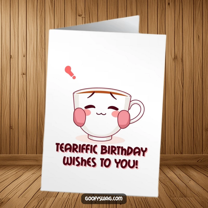 Funny Free Printable Birthday Card: A confused teacup sporting socks on its handles, adding whimsical humor to a birthday greeting.