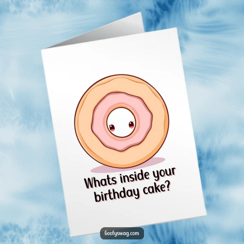 Funny Free Printable Birthday Card: Curious doughnut peeking from inside another doughnut. Playful surprise and humor.
