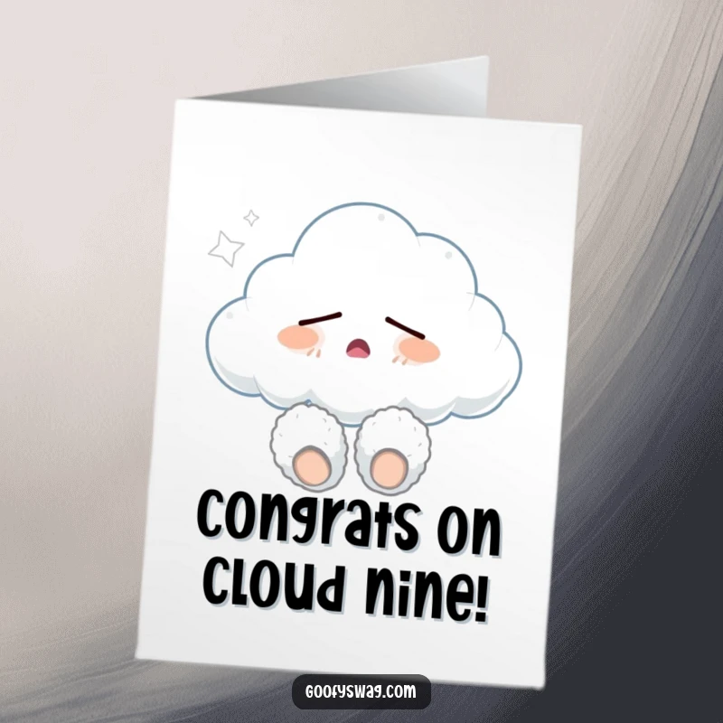 Funny Free Printable Congratulations Card: Sleepy cloud in slippers yawning, drifting serenely.