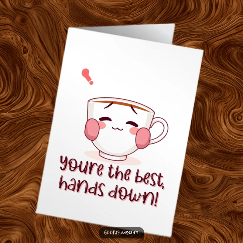 Free Printable Congratulations Card: A bewildered teacup wearing colorful socks on its handles, a quirky symbol of unique success.