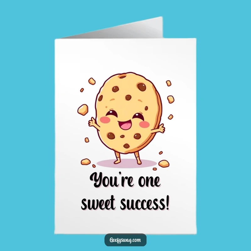 Free Printable Giggling Cookie Congrats Card: Juggling Success Humor Downloadable Gift