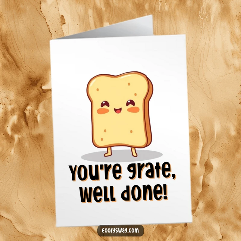 Funny Free Printable Congratulations Card: Proud grilled cheese sandwich in a spotlight, striking a dramatic pose, a celebratory card.