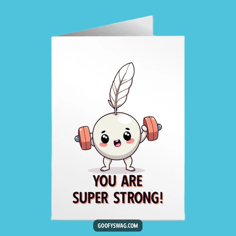 Free Printable Congrats Card: Dumbbell Tries Feather Challenge Humorous Downloadable Gift