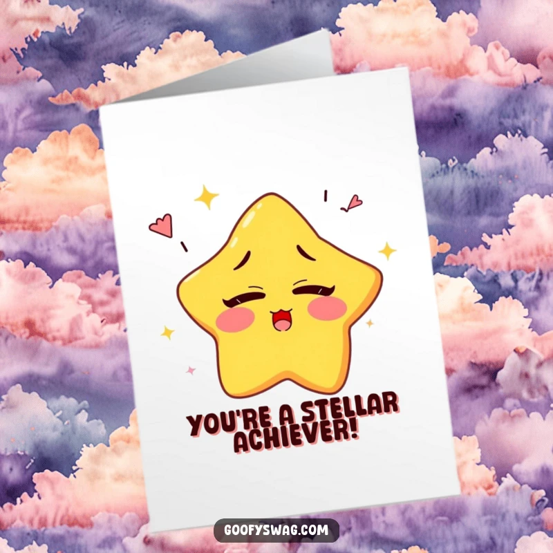 Funny Free Printable Congratulations Card: Sleepy star yawns rainbows, a dreamy symbol of accomplishment, unique downloadable.