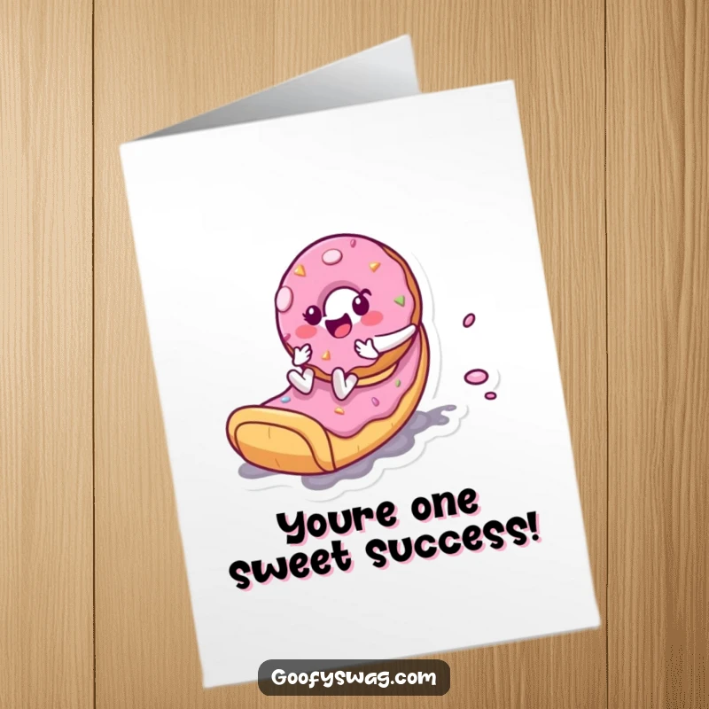 Funny Free Printable Congratulations Card: A donut zooms down a frosting slide, celebrating a fantastic achievement.