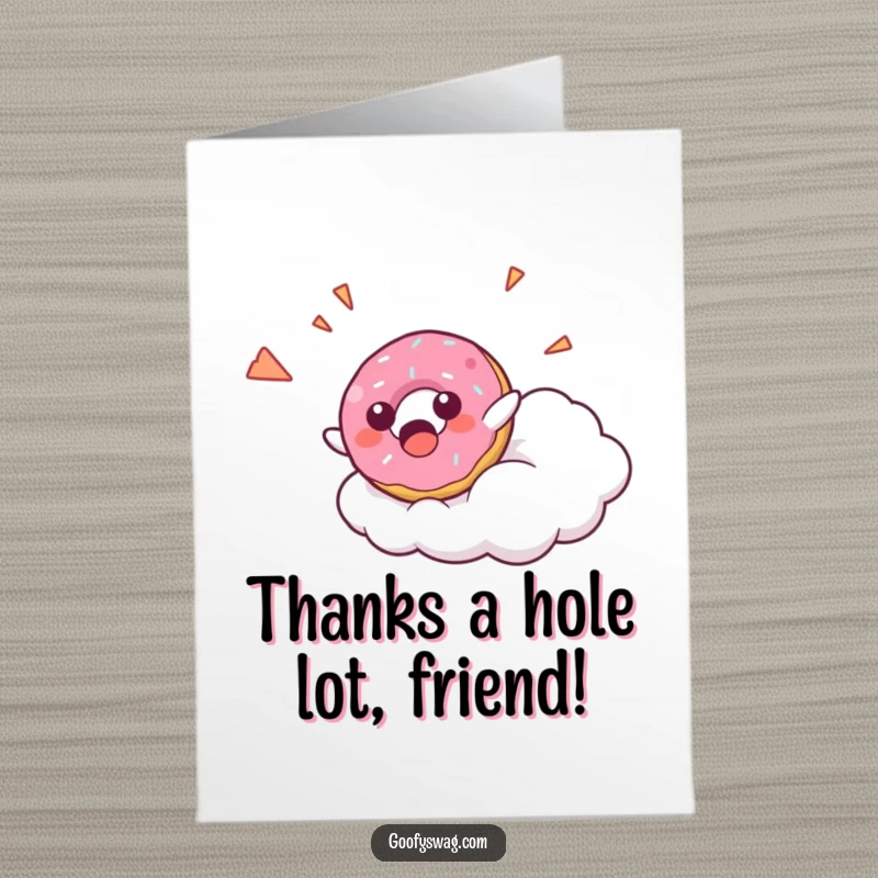 Funny Free Printable Thank You Card: A surprised donut character falling off a cloud with a happy yelp.