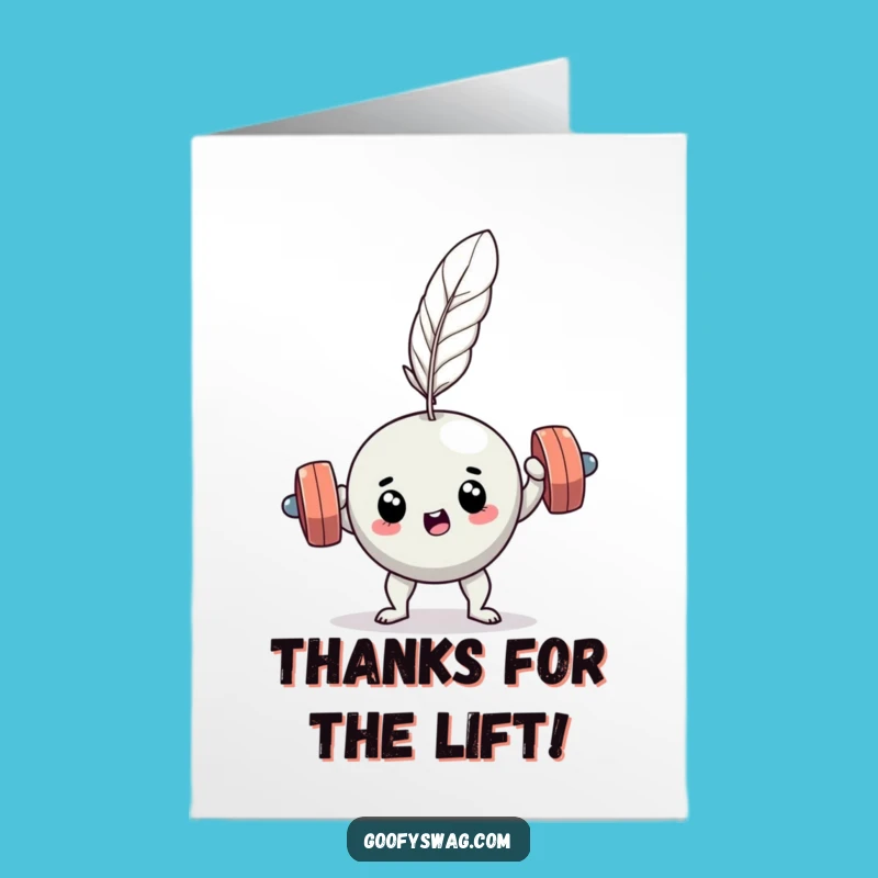 Free Printable Thank You Card: Dumbbell Lifts Feather Humor Downloadable Gift