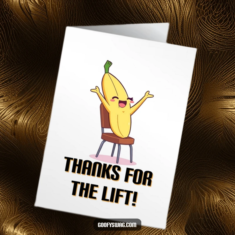 Funny Free Printable Thank You Card: A winking banana peel doing a dramatic backflip off a chair, a playful thank you.