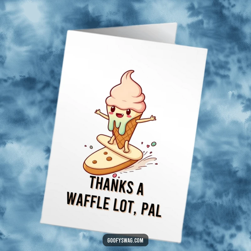 Funny Free Printable Thank You Card: A melting ice cream cone surfing a cookie, a sweet and whimsical way to convey thanks.