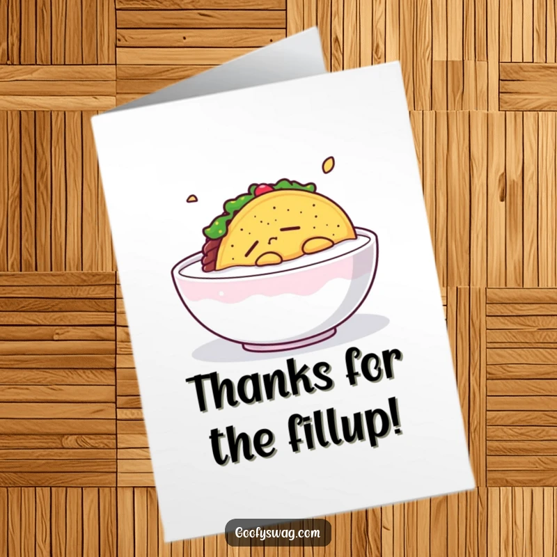Funny Free Printable Thank You Card: A taco drifts in milk, offering a calm and thankful moment.