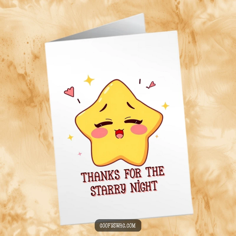 Funny Free Printable Thank You Card: Sleepy star yawns rainbows, symbolizing appreciation, a gentle downloadable greeting.