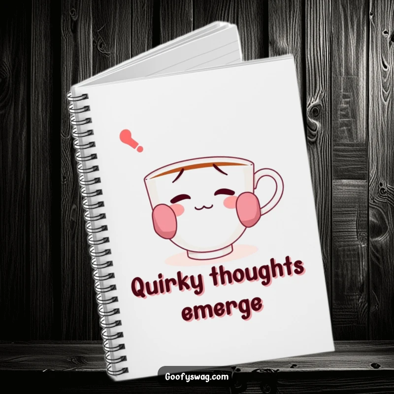 Funny notebook cover featuring a confused teacup with socks on its handles, perfect for jotting down creative musings.