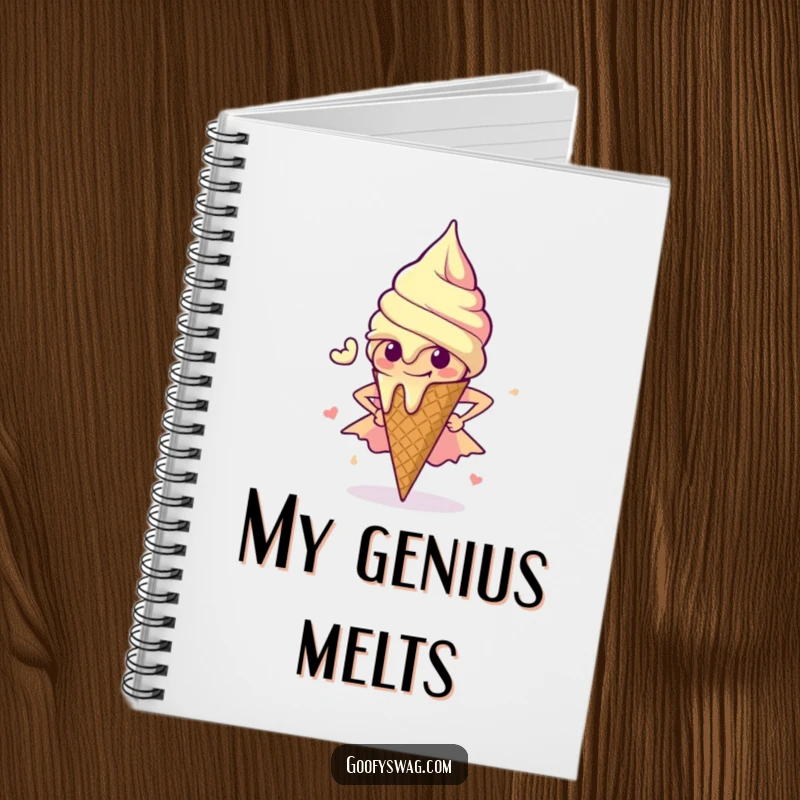 Funny Ice Cream Notebook: A lined notebook featuring a melting ice cream cone striking a superhero pose, inspiring powerful and sweet notes.