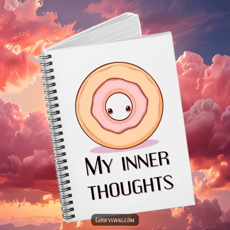 Funny notebook featuring a curious doughnut peeking from the hole of a larger doughnut, designed for jotting down intriguing ideas.