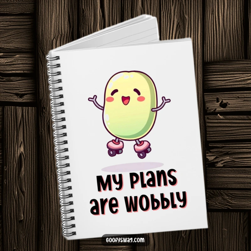 Funny roller skating jelly bean notebook, a humorous design for jotting down thoughts, perfect for organized fun.