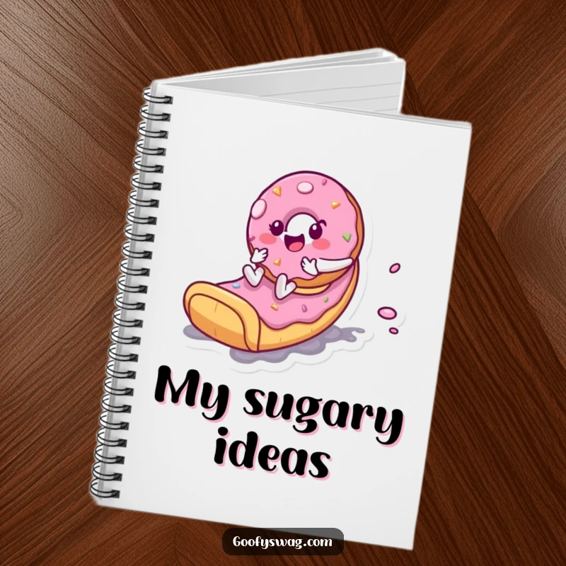 Funny Donut Slide Notebook: A playful donut character slides down a frosting slide on the cover of this sweet and funny notebook.